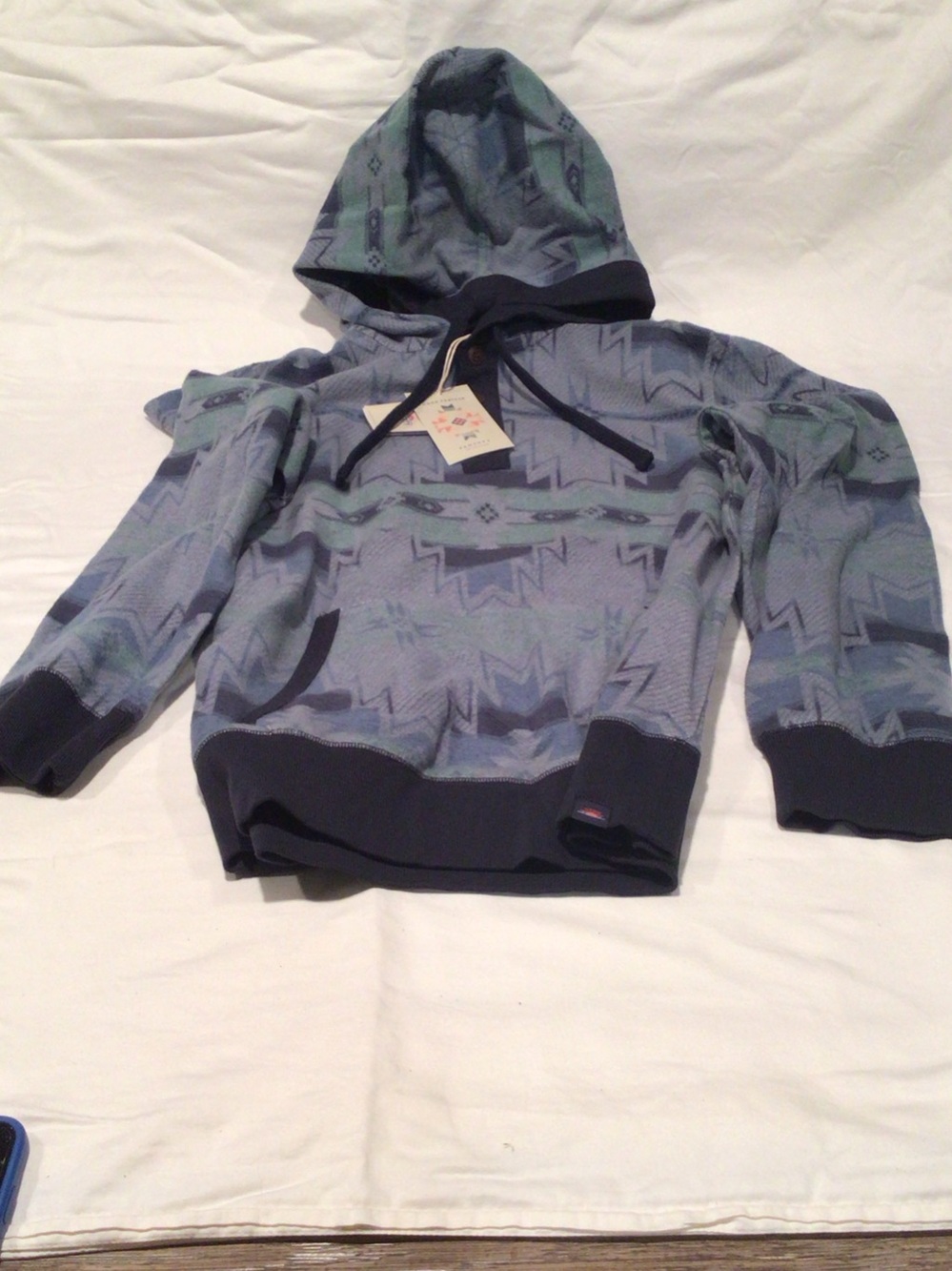 Faherty Blue and Green Patterned Hooded Sweater
